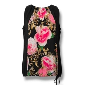 New York & Company Women’s Black Pink Floral Sleeveless Blouse – XS Gently Used